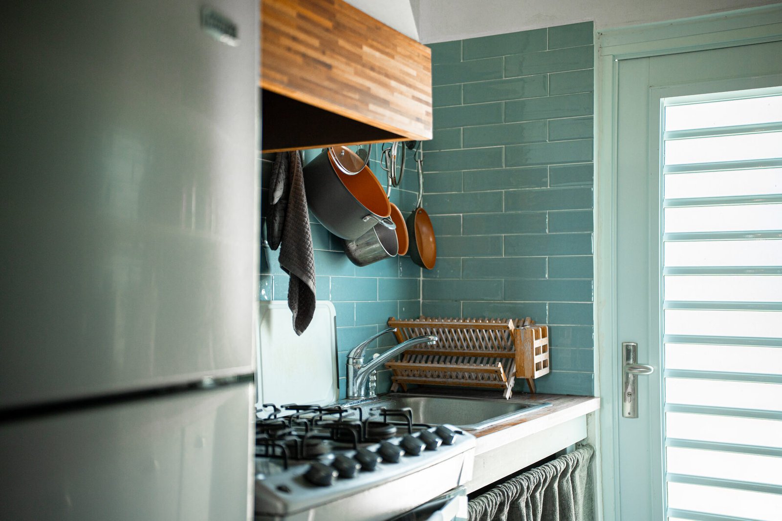 Hanging pots and pans detail
