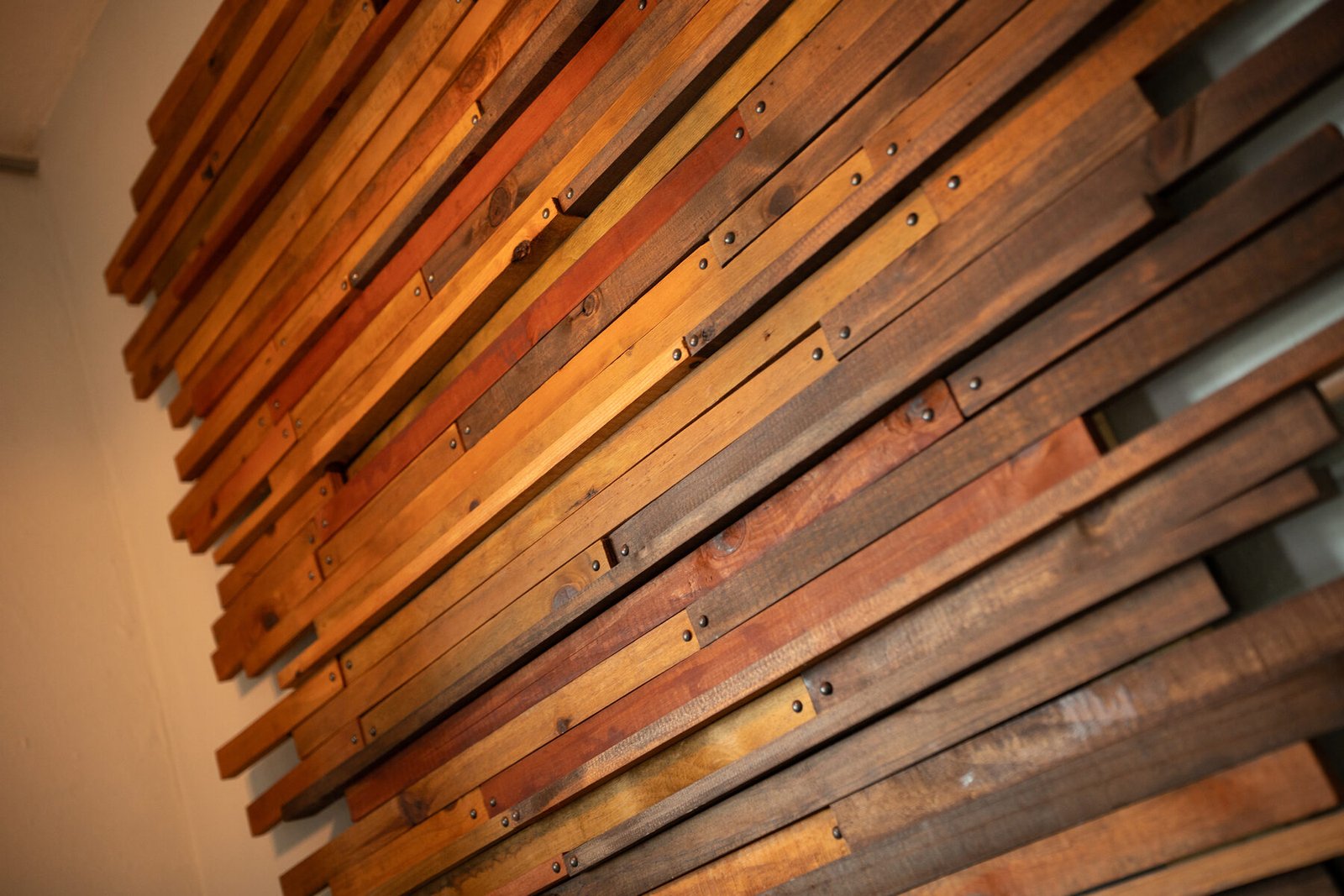 Wood-slat accent wall detail