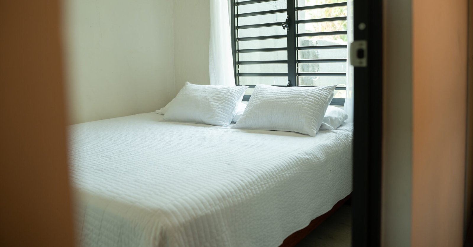 Bedroom with garden view window