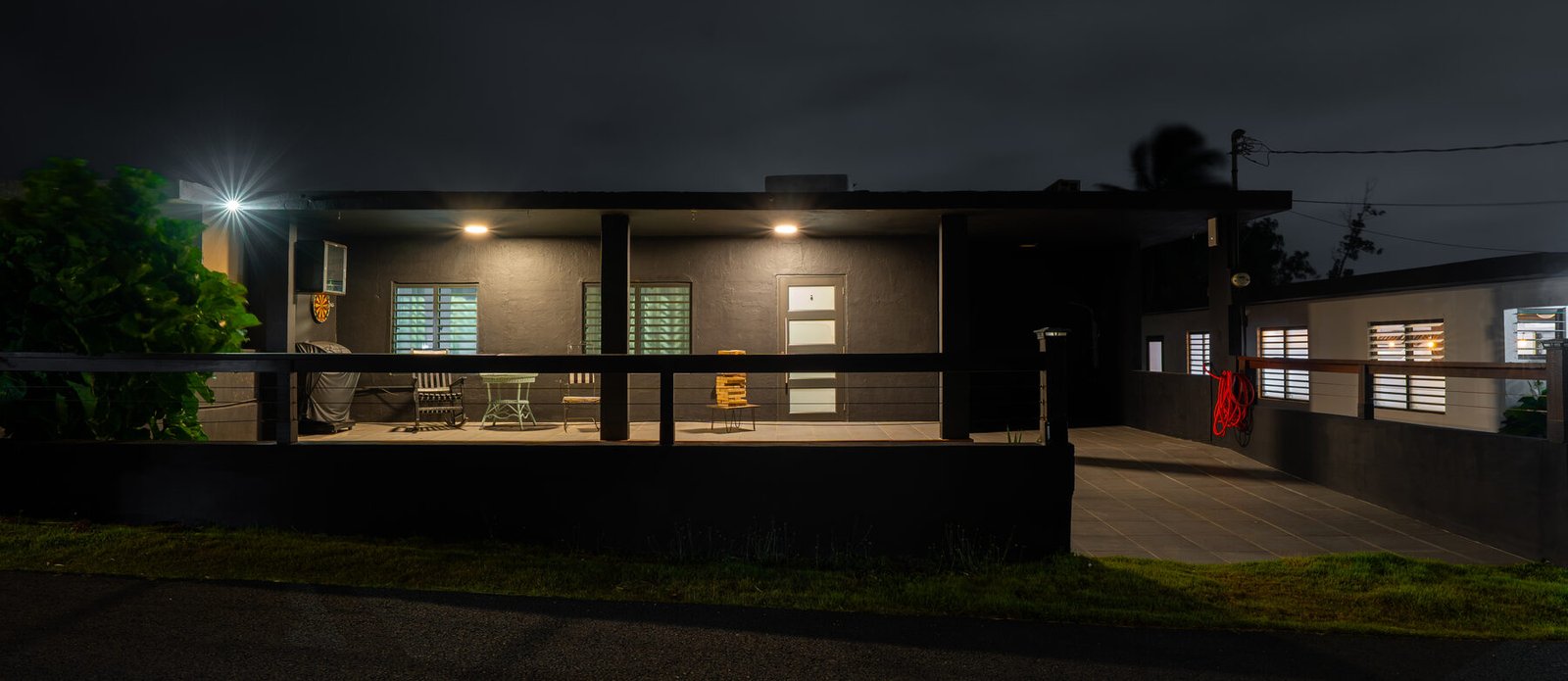 Front porch and walkway at night