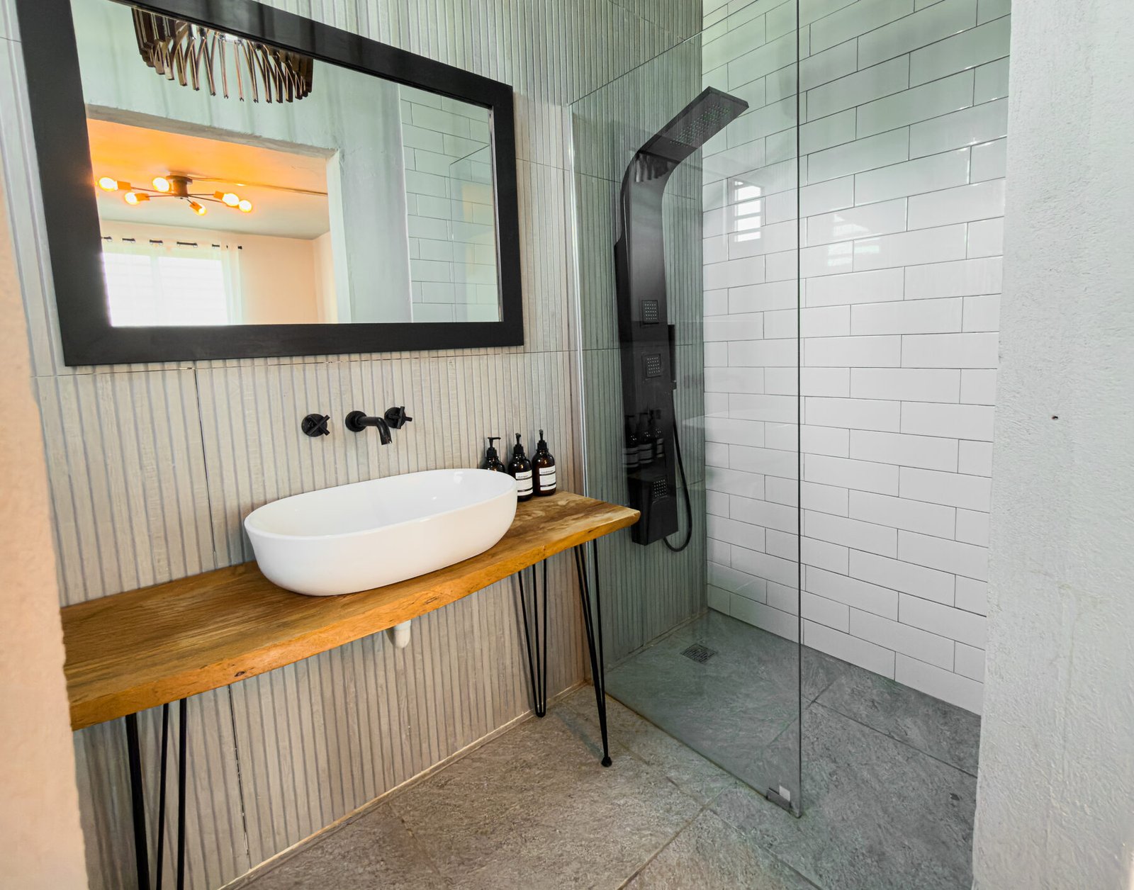 Walk-in shower with subway tile