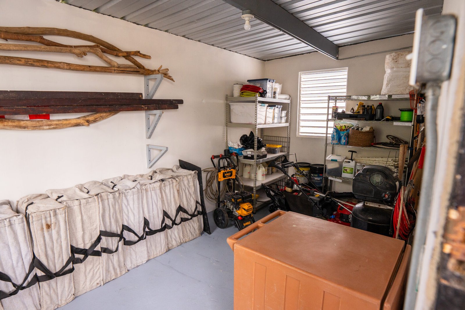 Workshop and storage room with shelving