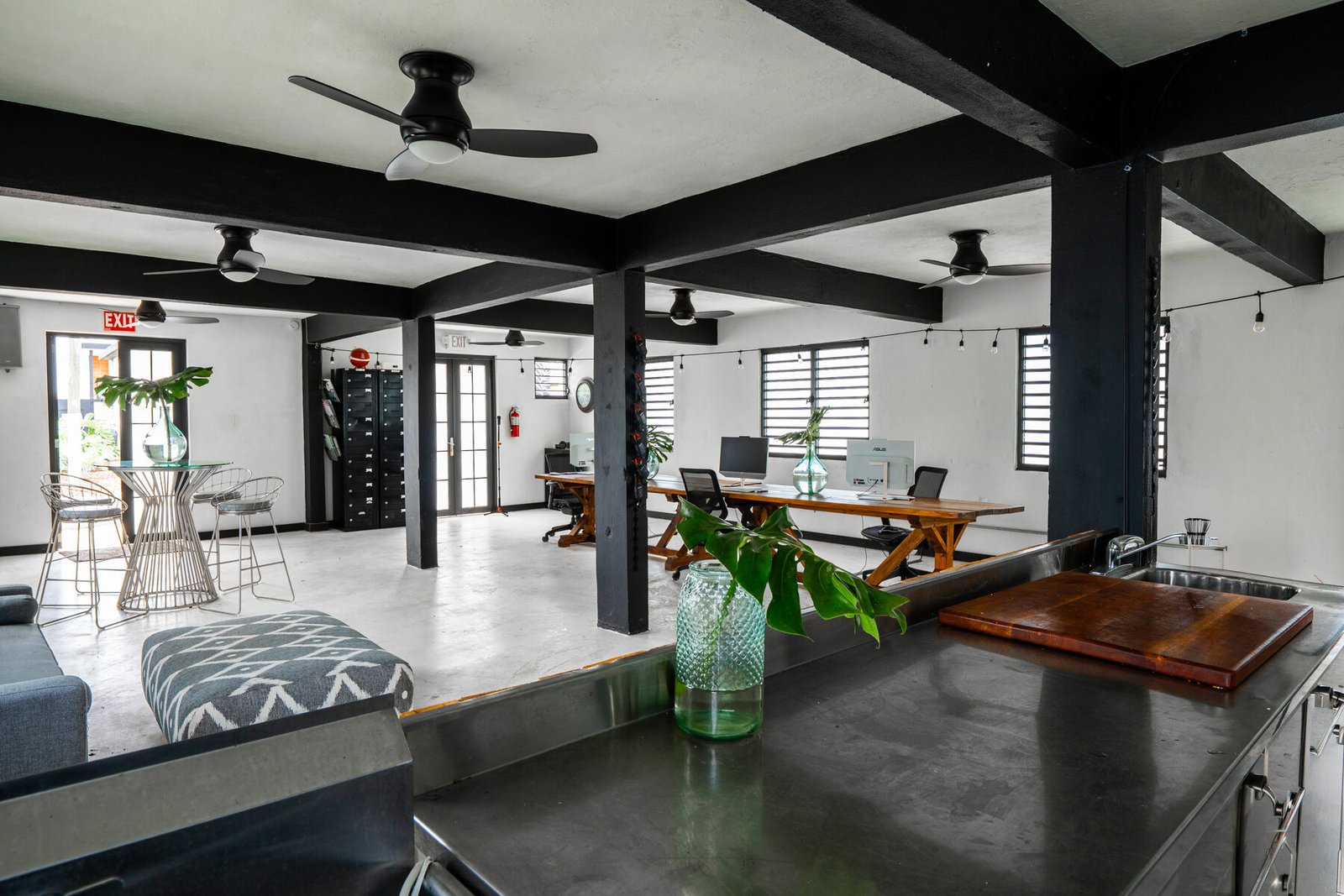 Dining table and lounge seating area
